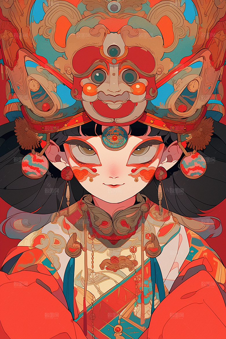 京剧女孩传统风格戏曲插画