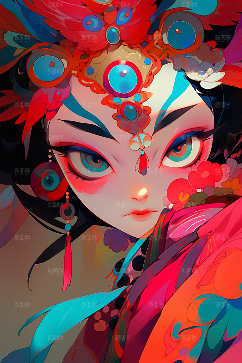 京剧女孩国潮国粹插画