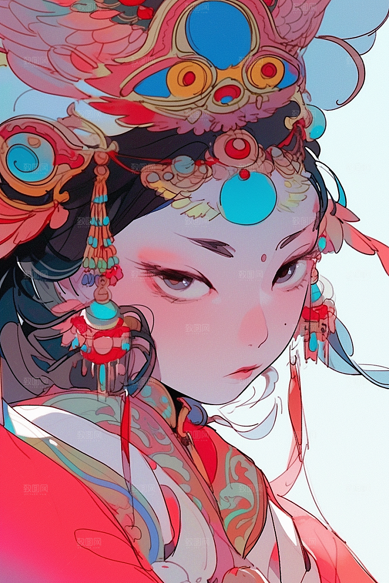 京剧女孩国潮手绘插画