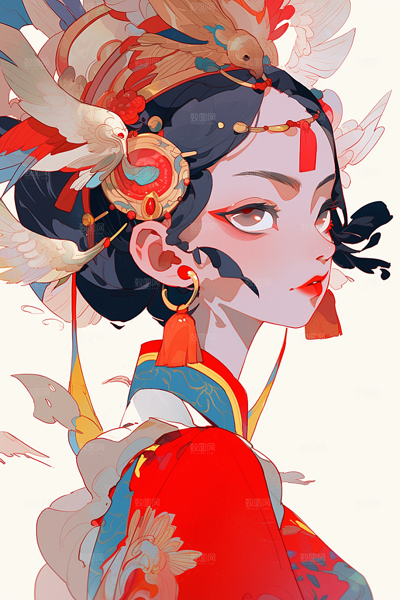 京剧女孩扮相国潮插画