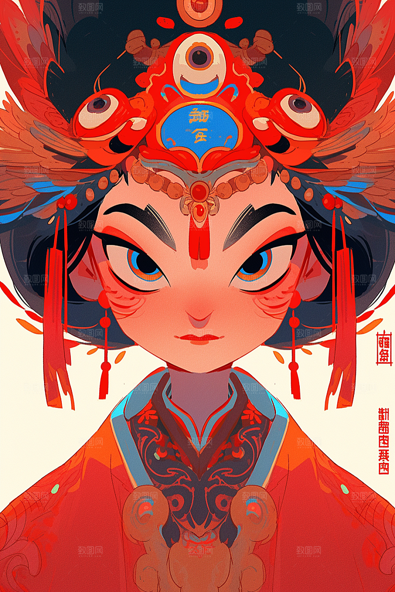 京剧女孩手绘国粹插画