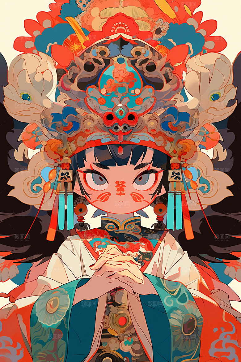 京剧女孩国潮中式插画