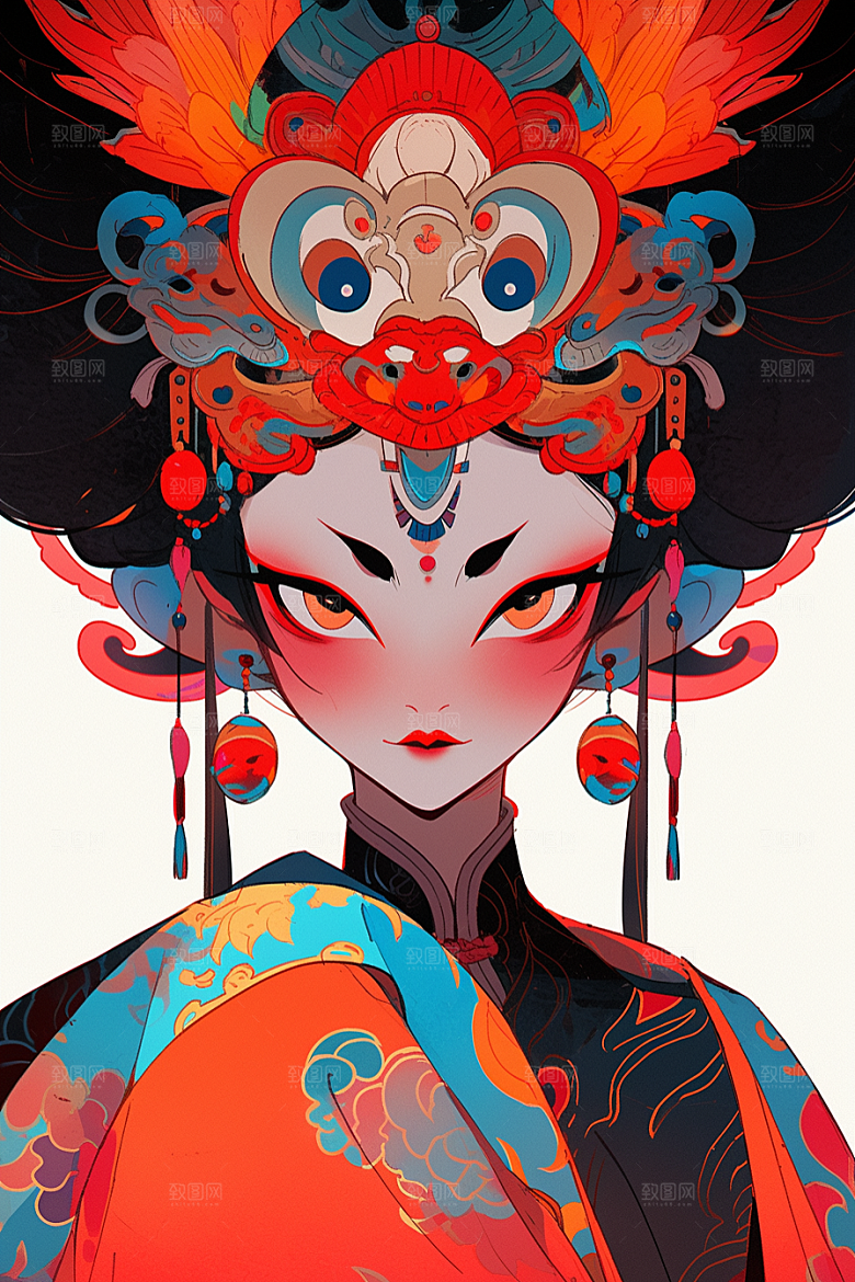京剧女孩中国风传统风格插画