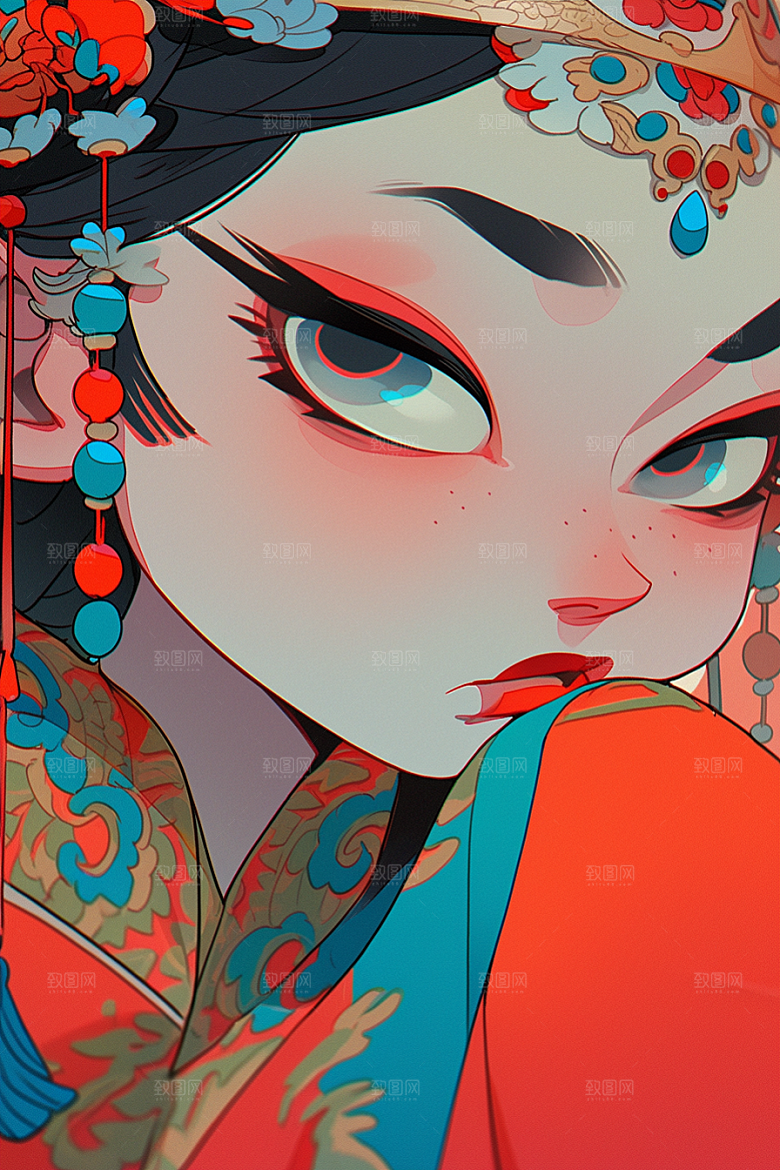 京剧女孩中式传统风格插画