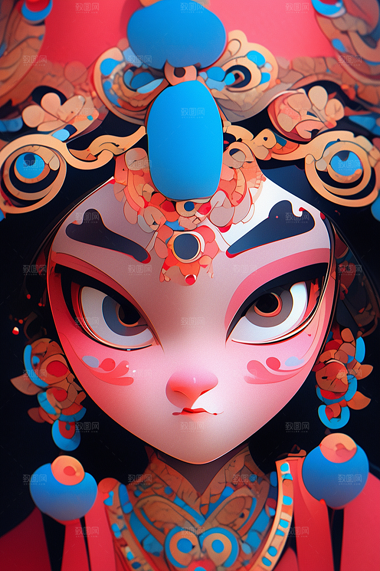 京剧女孩传统风格中国风插画