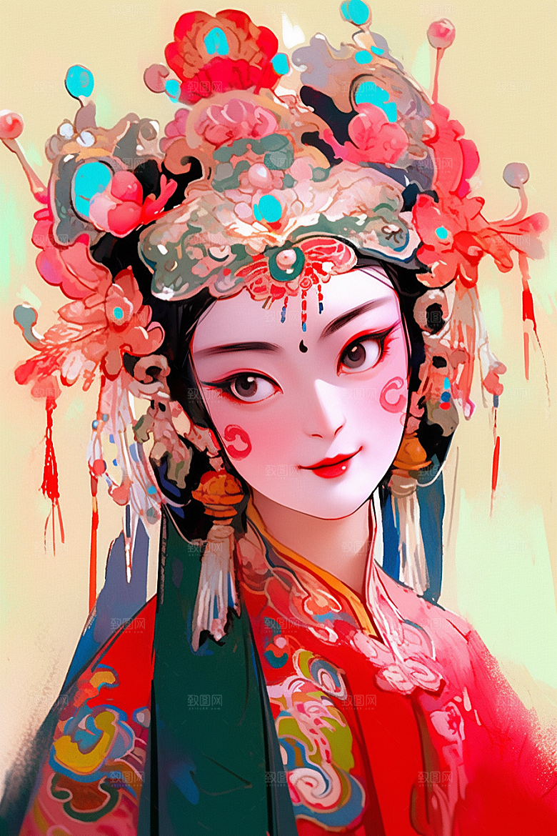 京剧女孩国潮国粹插画