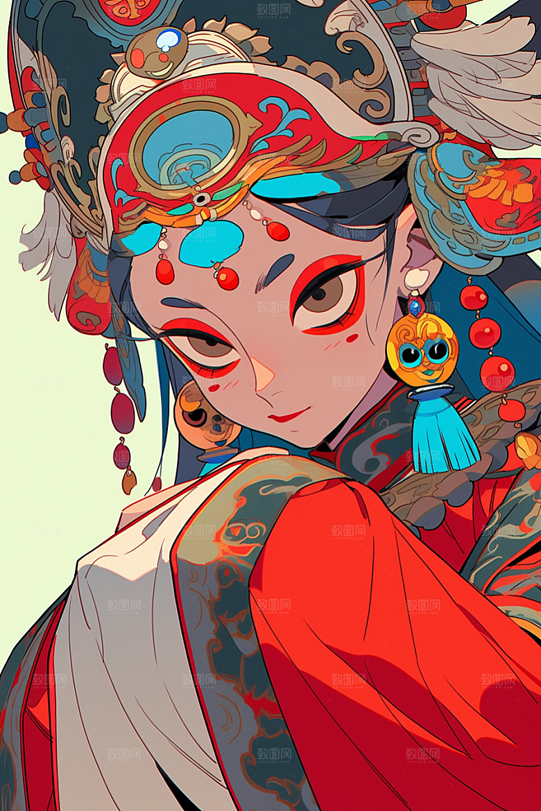 京剧女孩中式戏剧插画