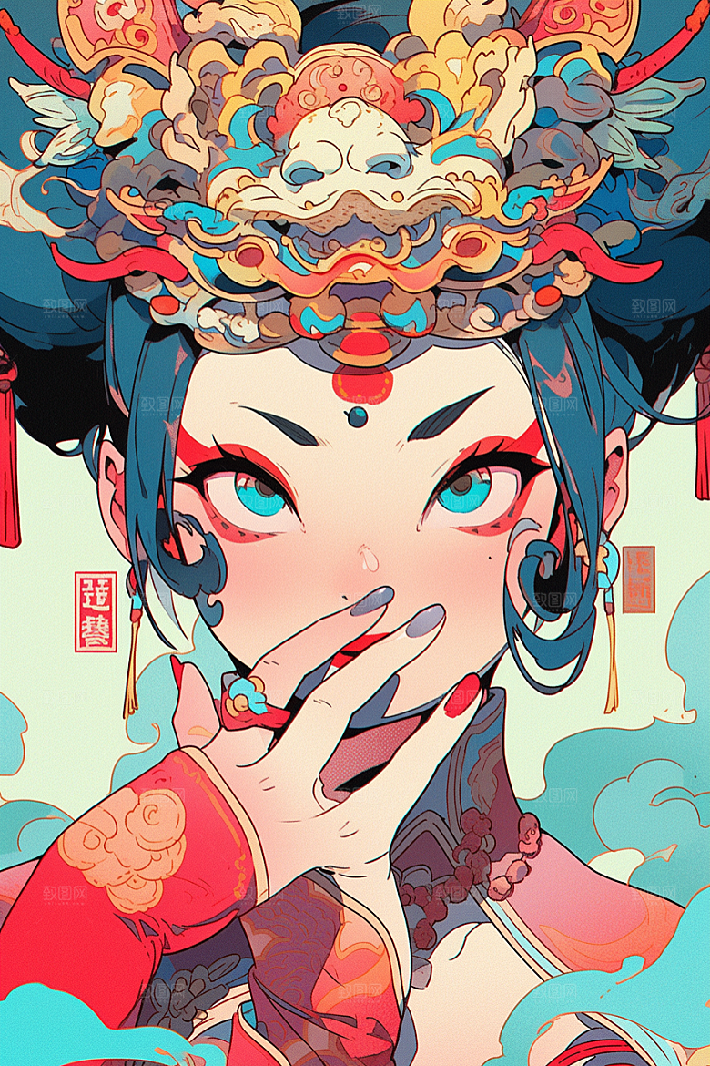 京剧女孩中式戏剧插画