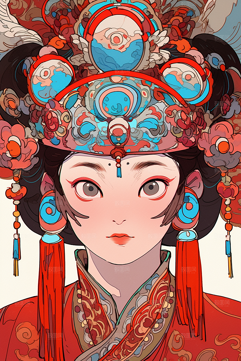 京剧女孩扮相戏曲插画