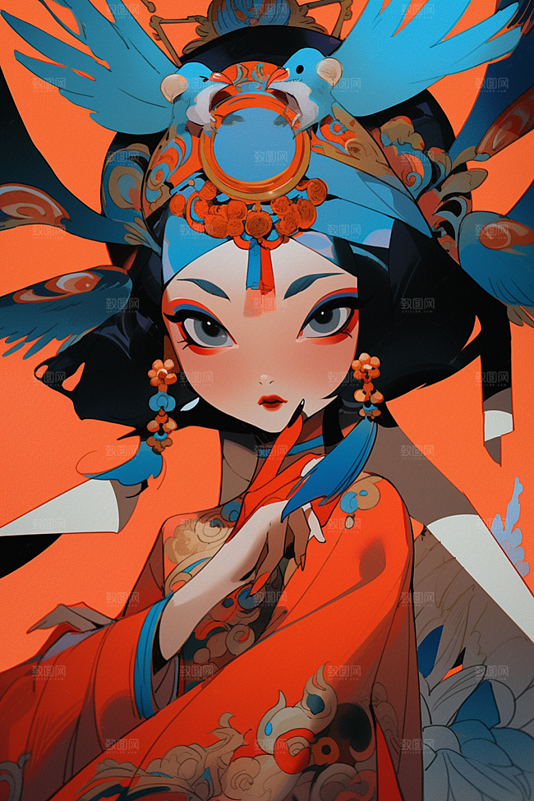 京剧女孩中式国潮插画