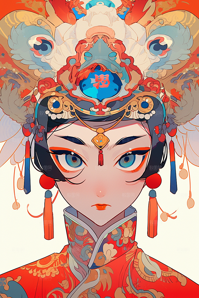 京剧女孩国潮国粹插画