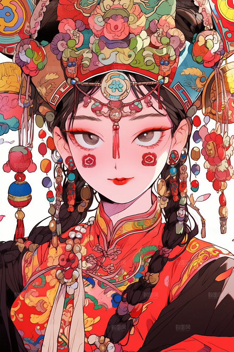 京剧女孩国粹手绘插画