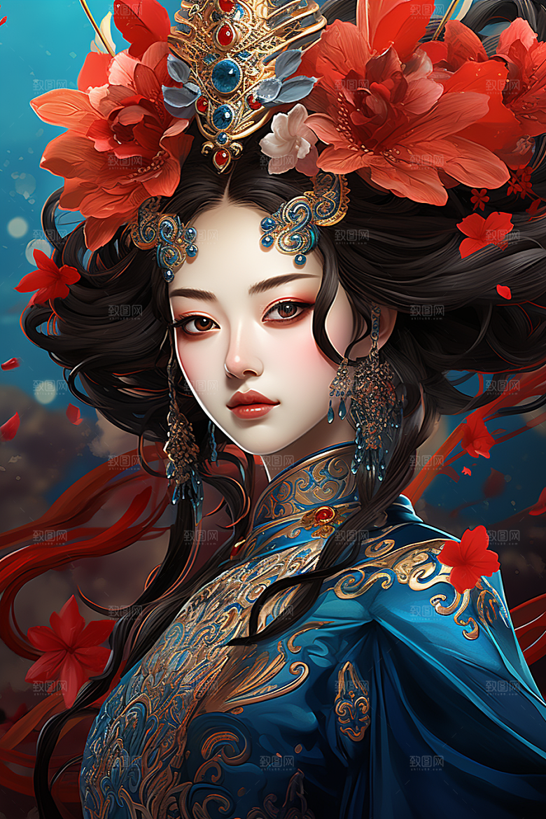 京剧女孩戏剧传统风格插画