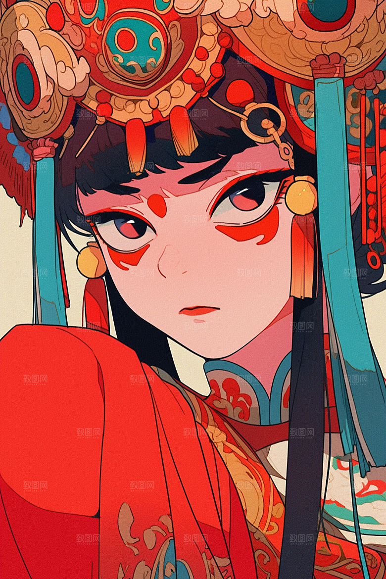 京剧女孩中式戏剧插画