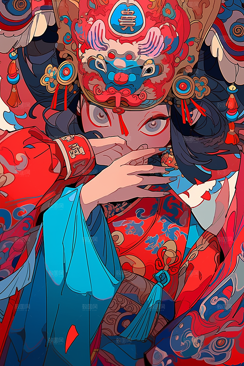 京剧女孩国潮戏剧插画