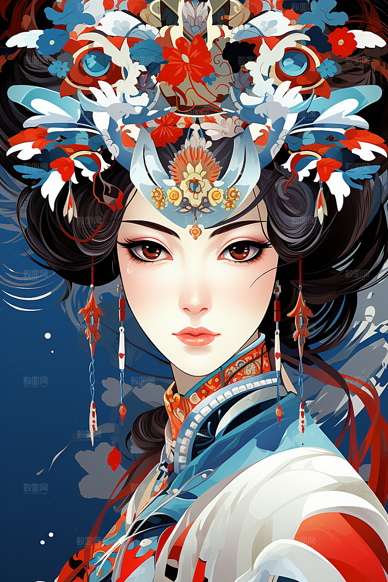 京剧女孩中式国潮插画
