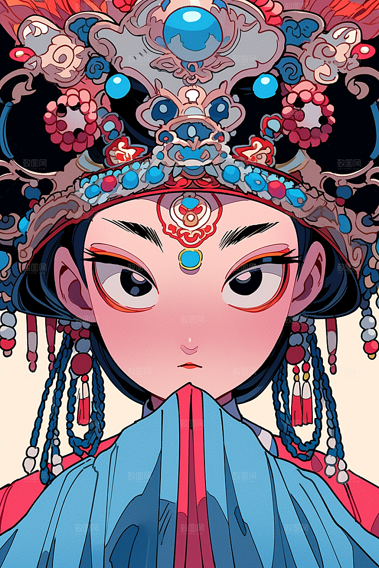 京剧女孩传统风格手绘插画