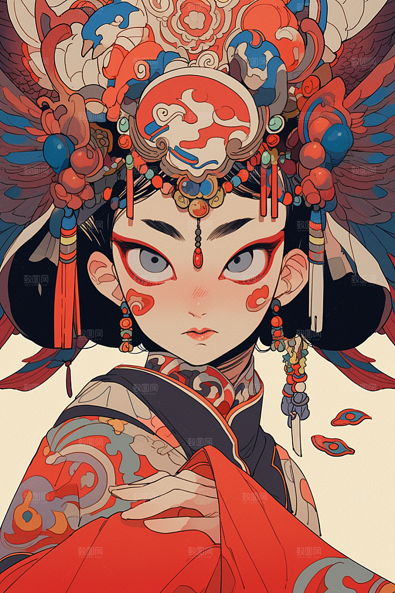 京剧女孩国粹中国风插画