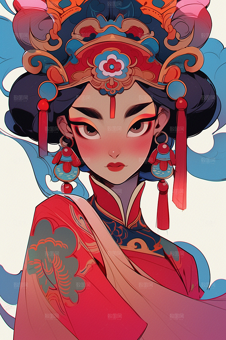 京剧女孩中国风国粹插画
