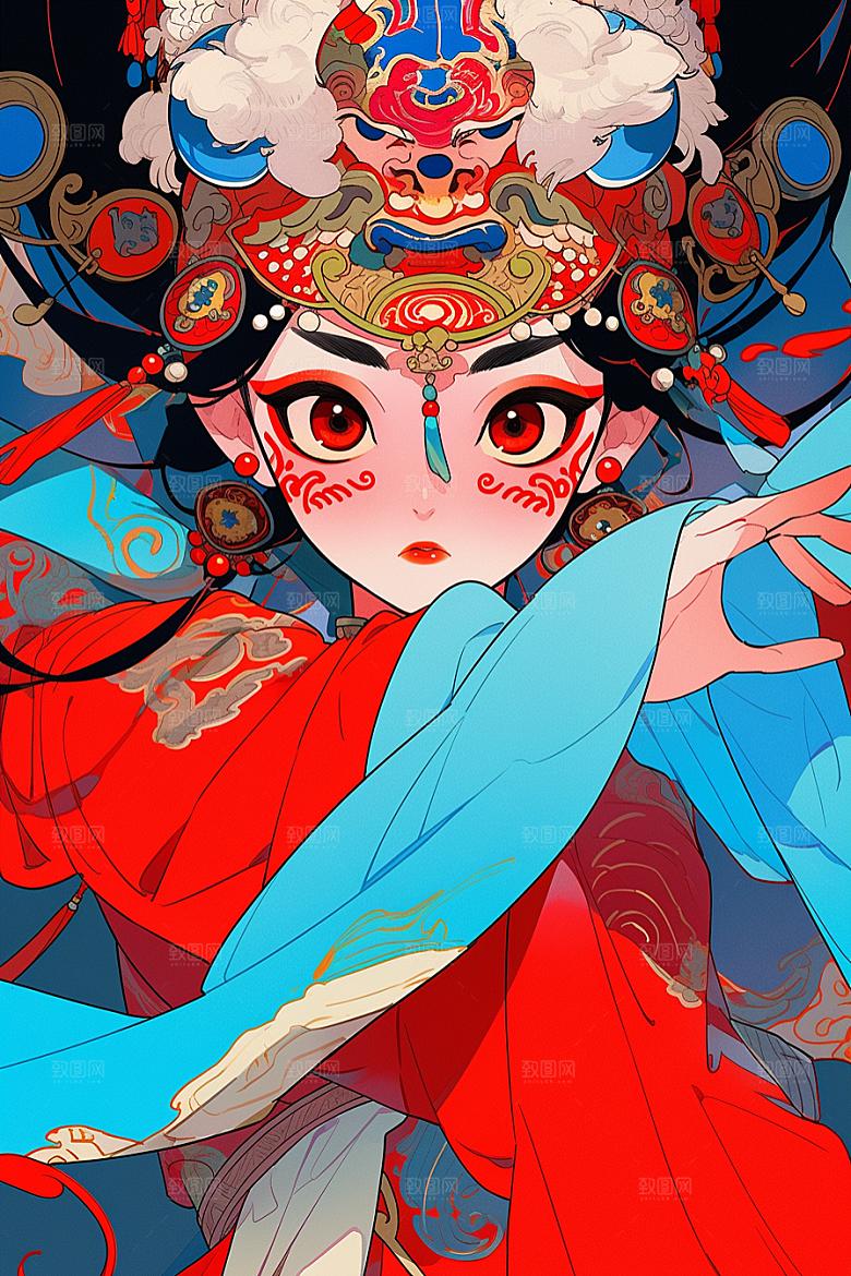 京剧女孩国粹中式插画