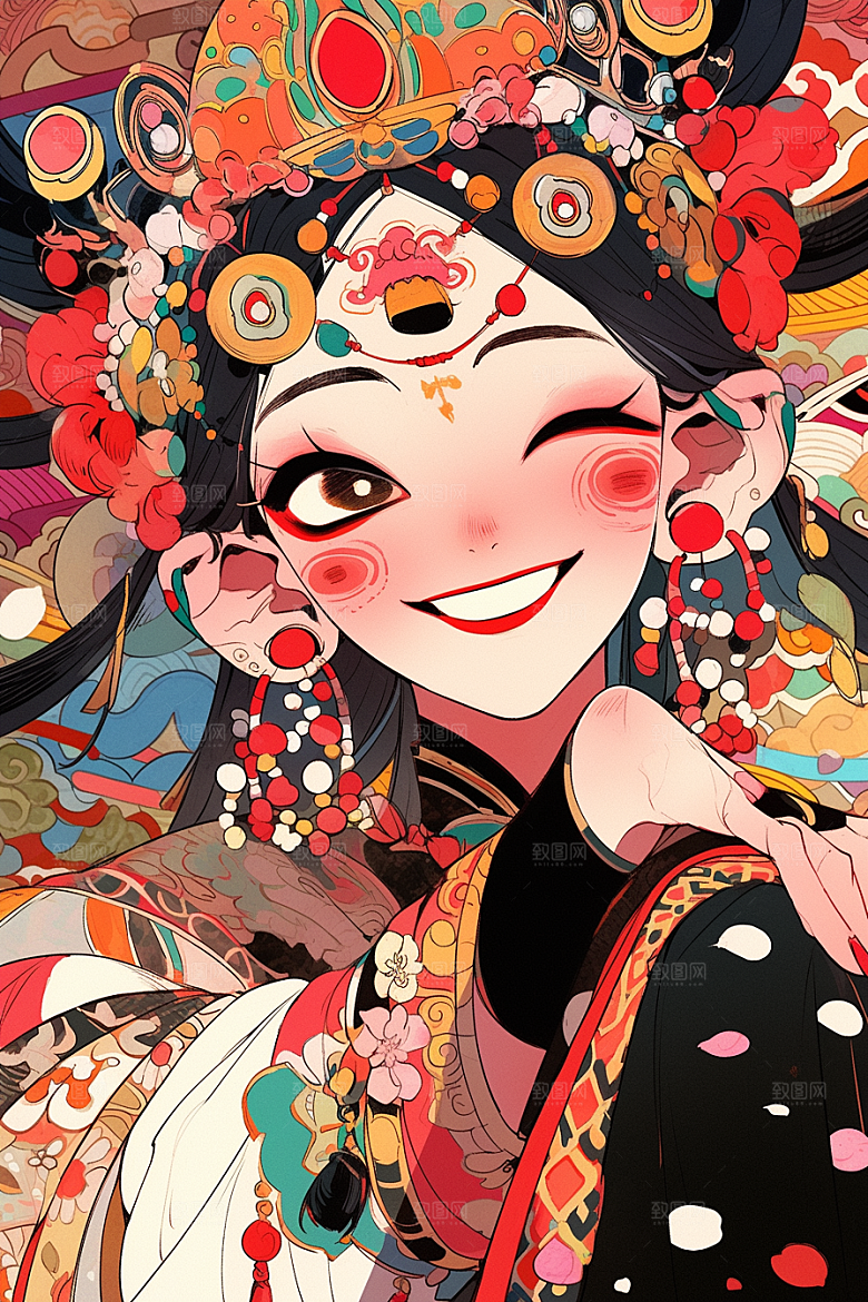 京剧女孩手绘中国风插画