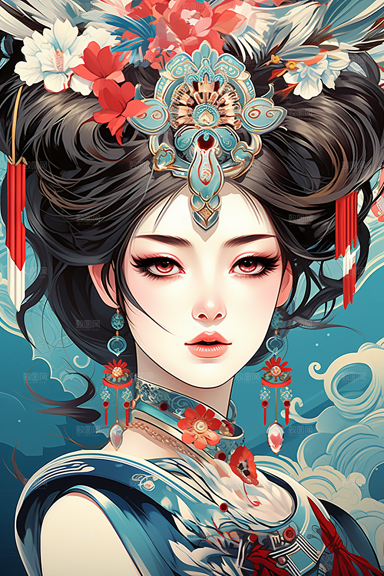 京剧女孩戏剧国潮插画