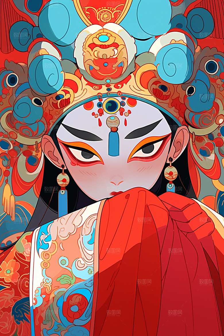 京剧女孩中式国粹插画