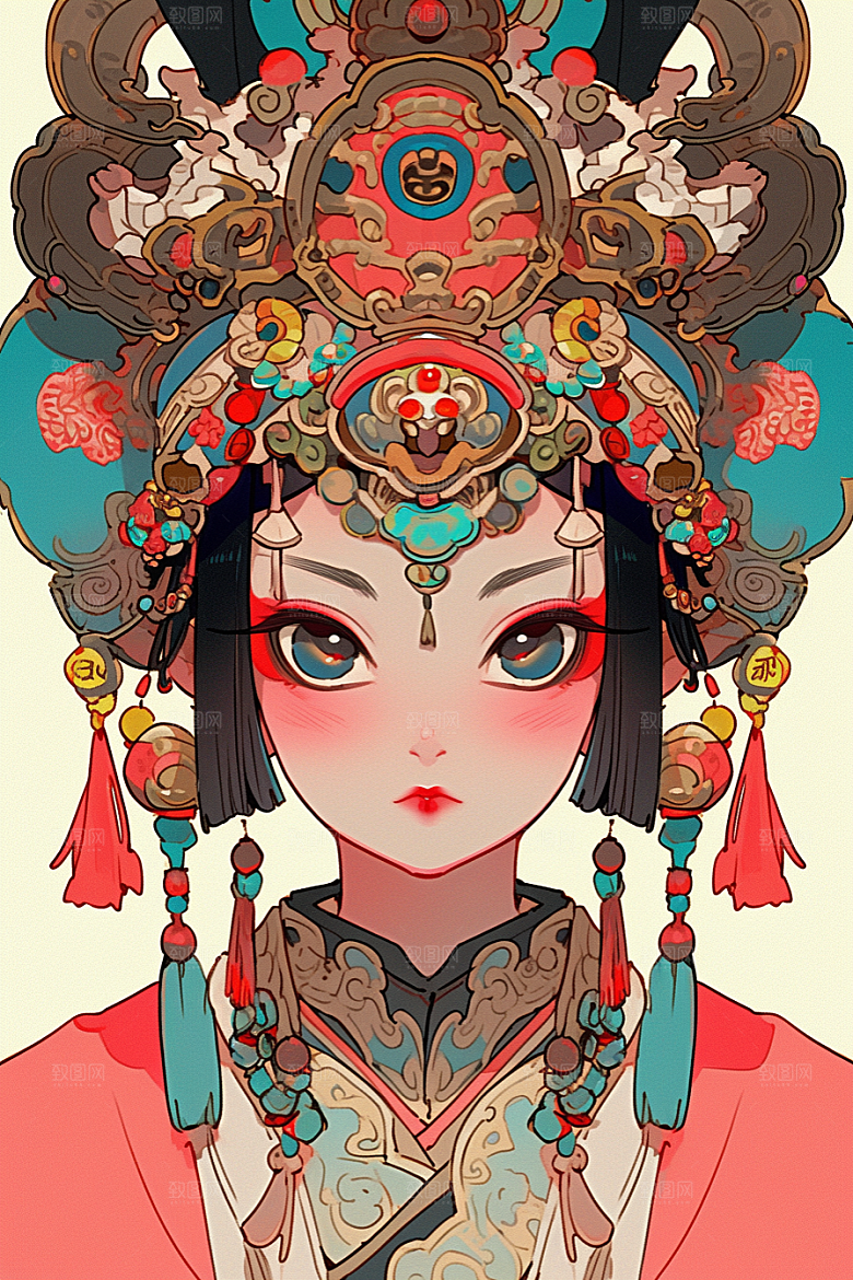 京剧女孩戏剧传统风格插画