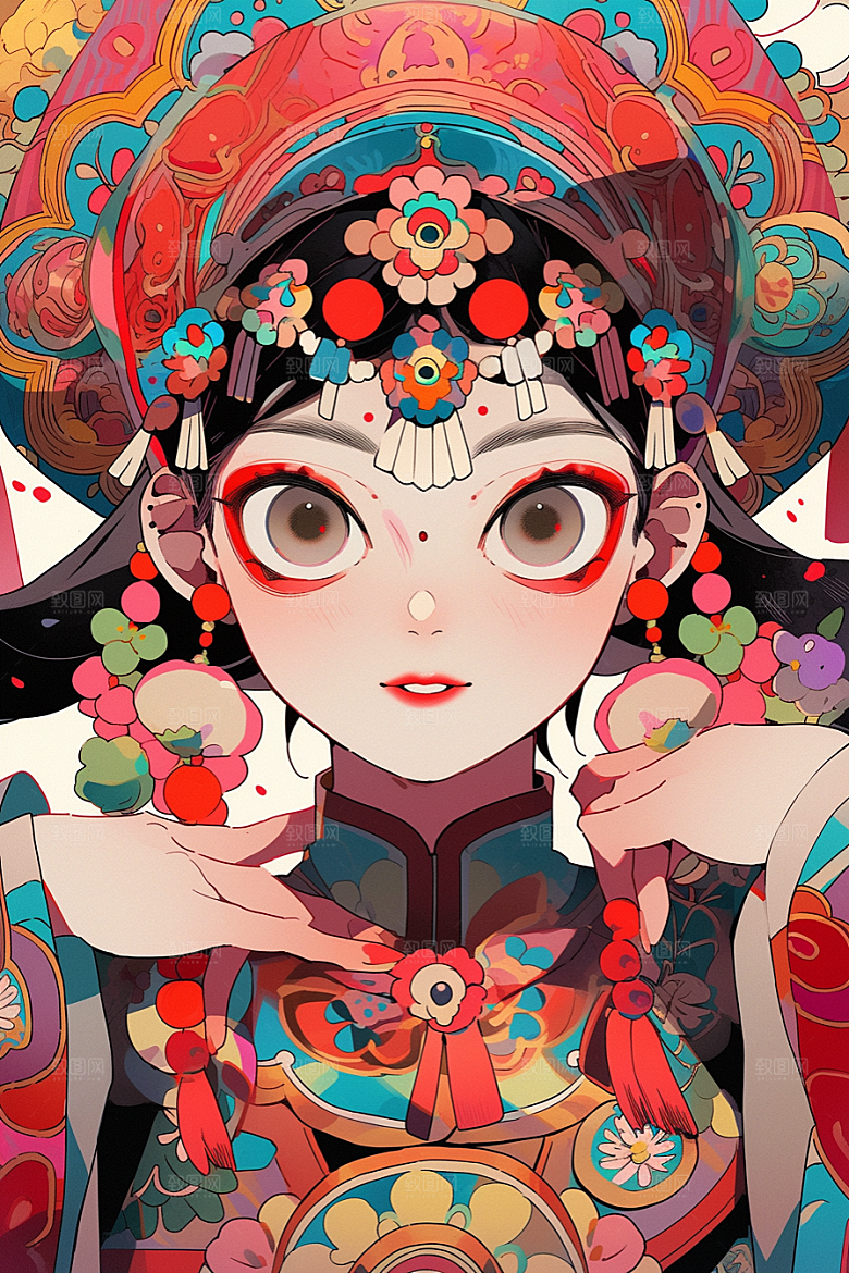 京剧女孩中国风中式插画