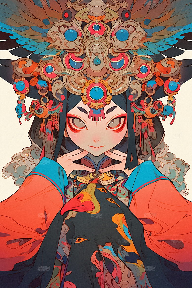 京剧女孩手绘中式插画