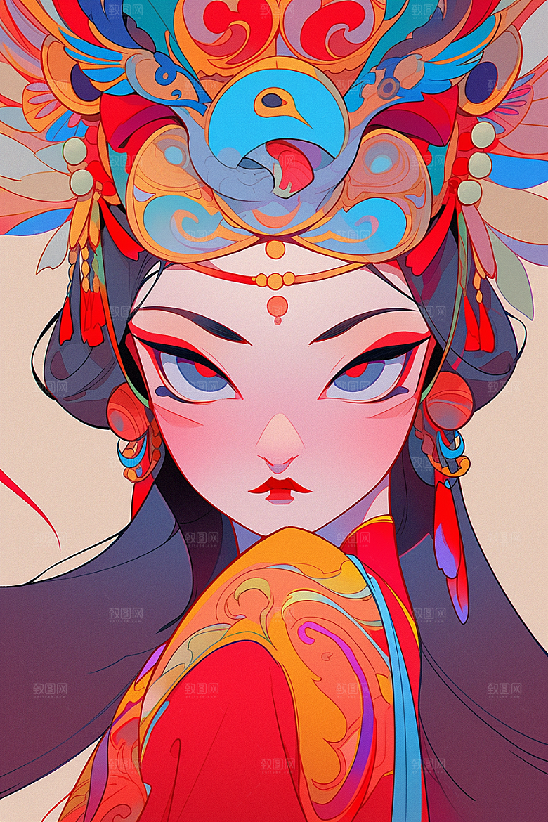 京剧女孩国粹戏剧插画