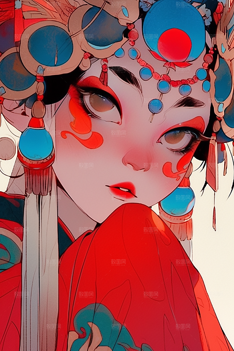 京剧女孩中式传统风格插画