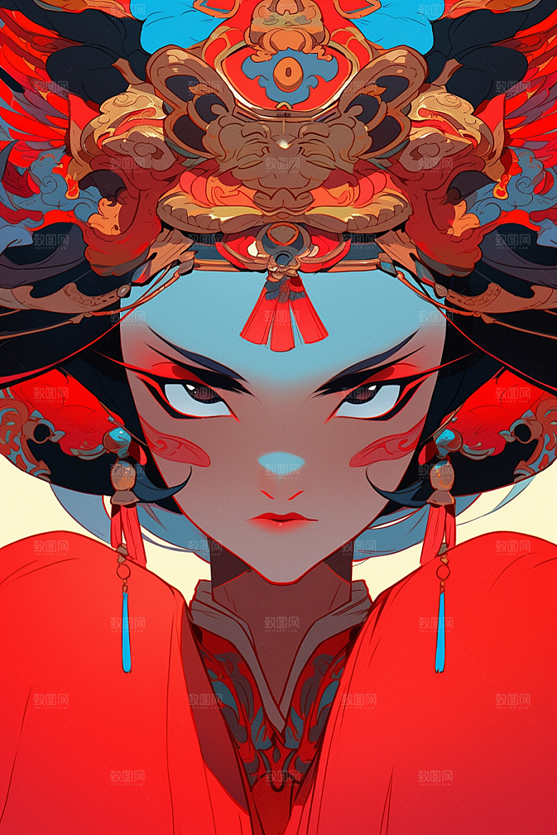 京剧女孩中国风手绘插画