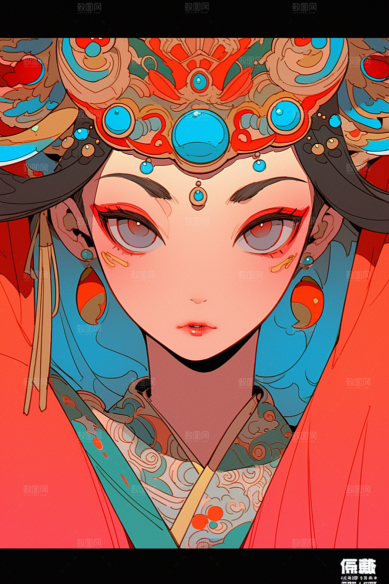 京剧女孩戏剧扮相插画