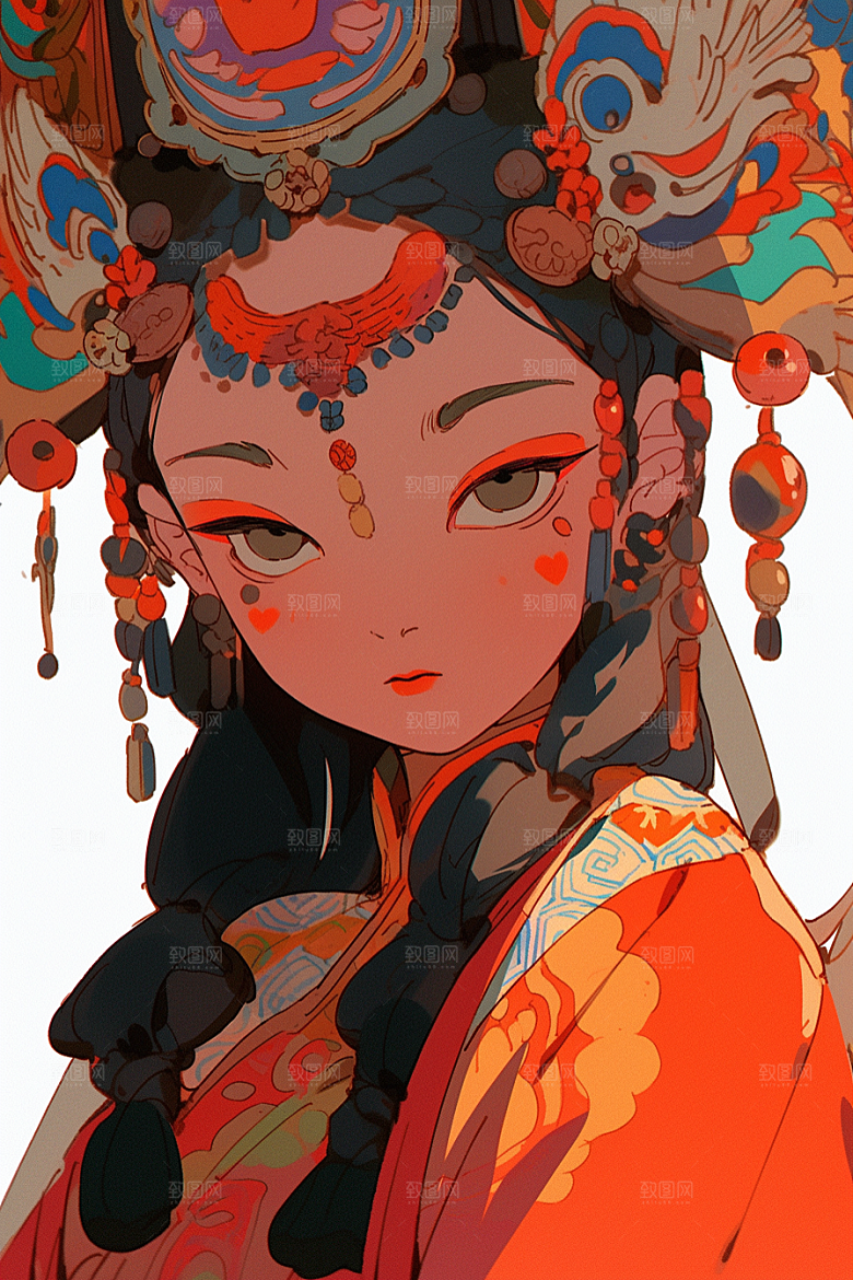 京剧女孩扮相中国风插画