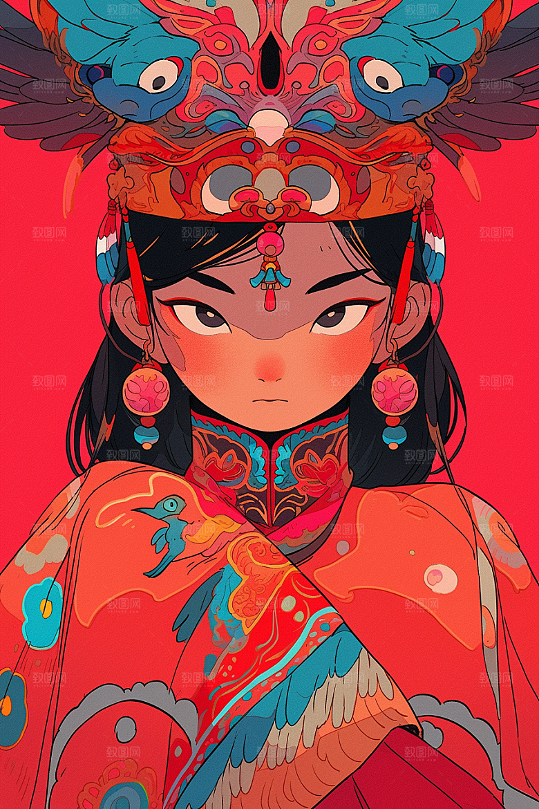 京剧女孩国潮扮相插画