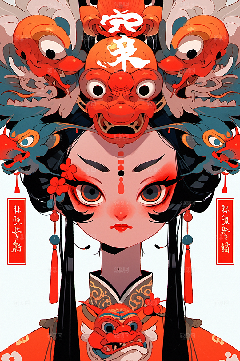 京剧女孩国粹中式插画