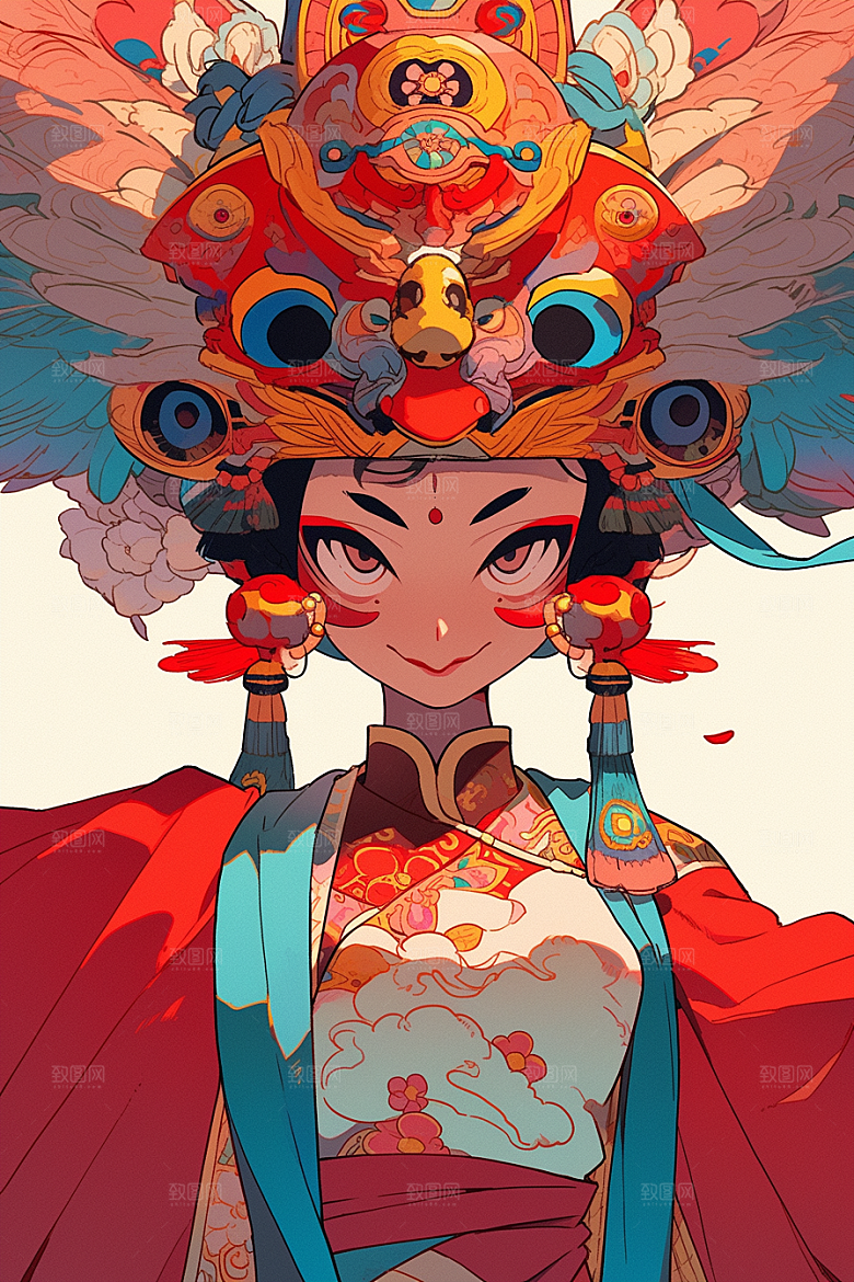 京剧女孩国粹传统风格插画