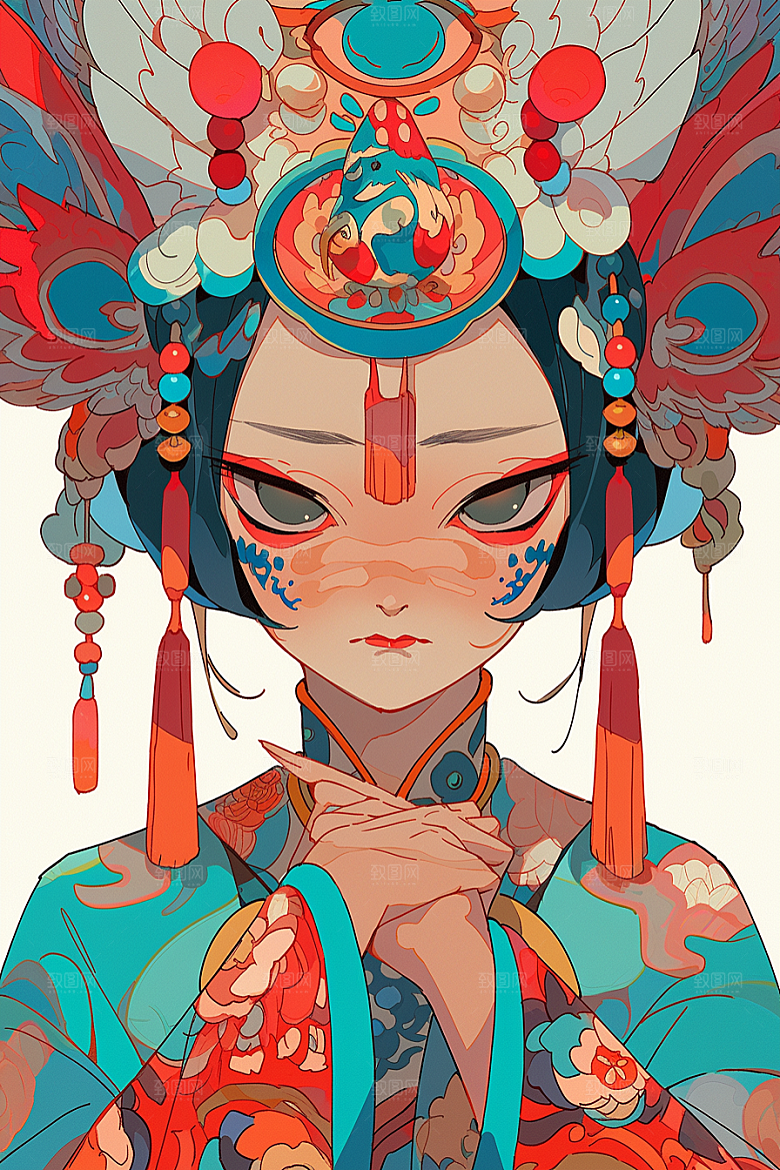 京剧女孩传统风格中国风插画