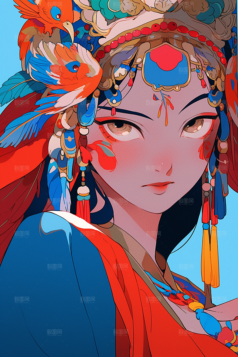 京剧女孩传统风格国粹插画