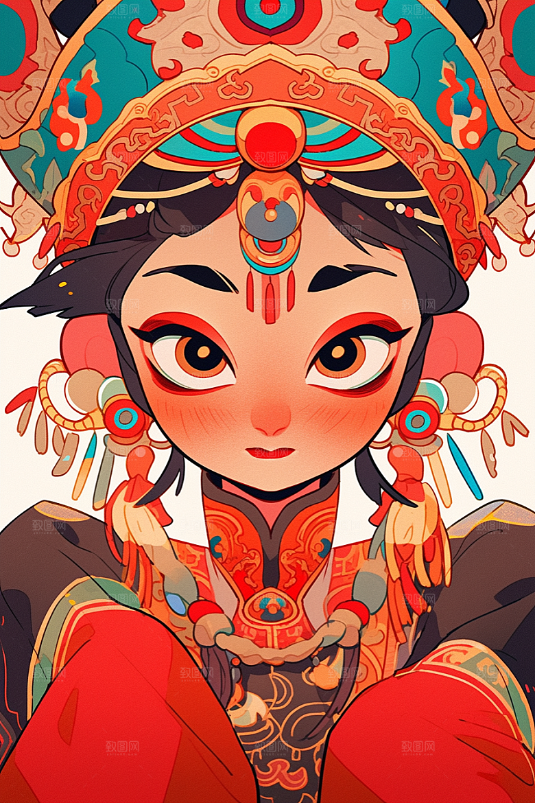 京剧女孩中国风传统风格插画
