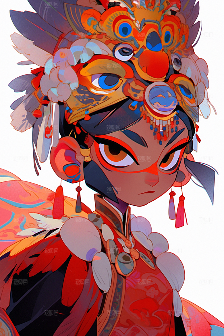 京剧女孩中式中国风插画