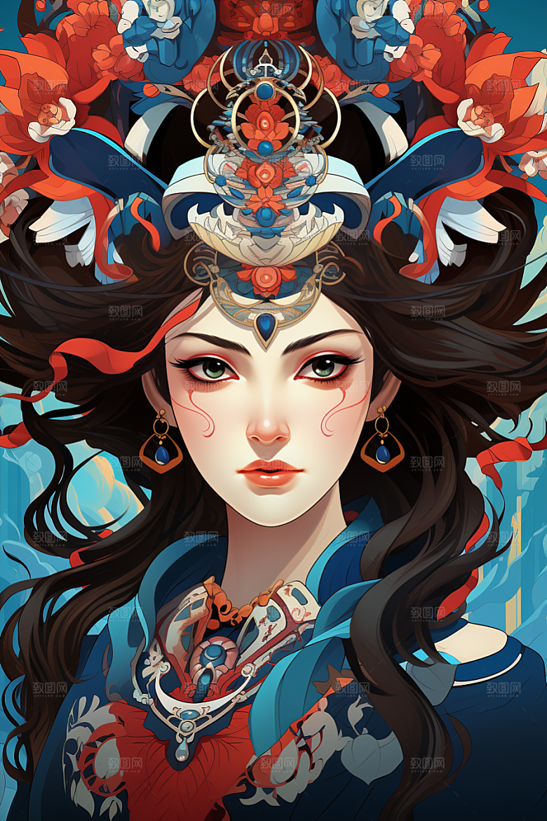 京剧女孩手绘中式插画