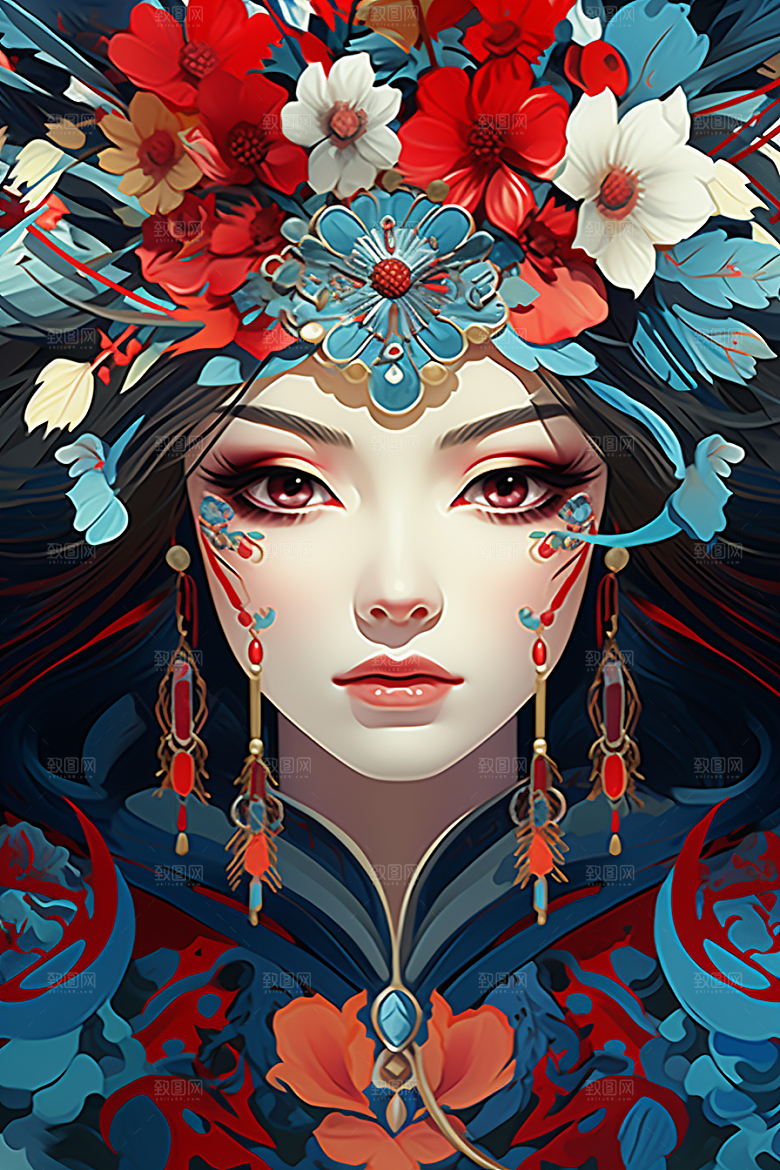 京剧女孩中式扮相插画