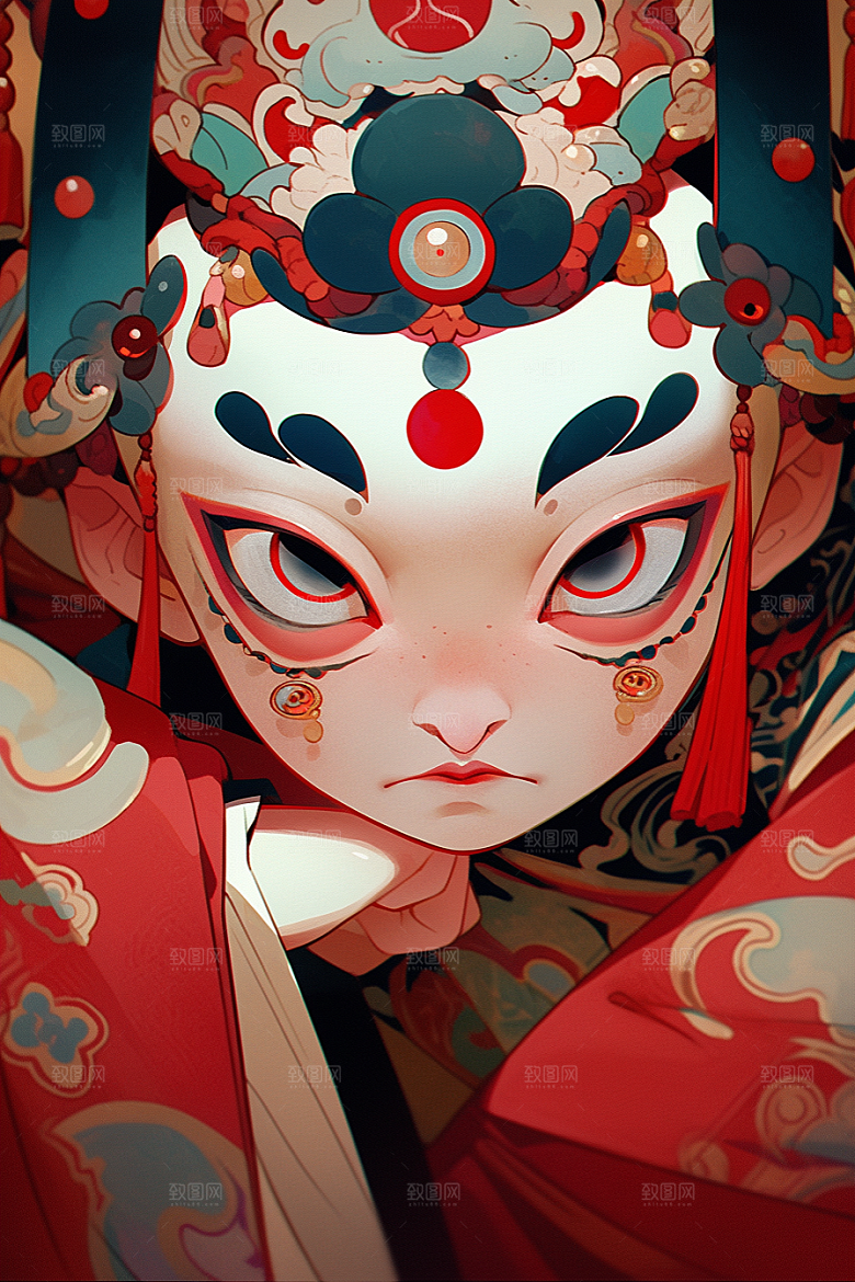京剧女孩戏剧中国风插画