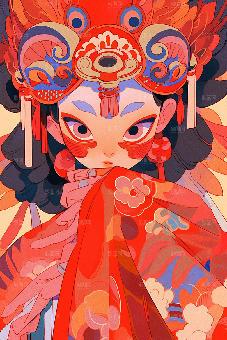 京剧女孩国潮中国风插画