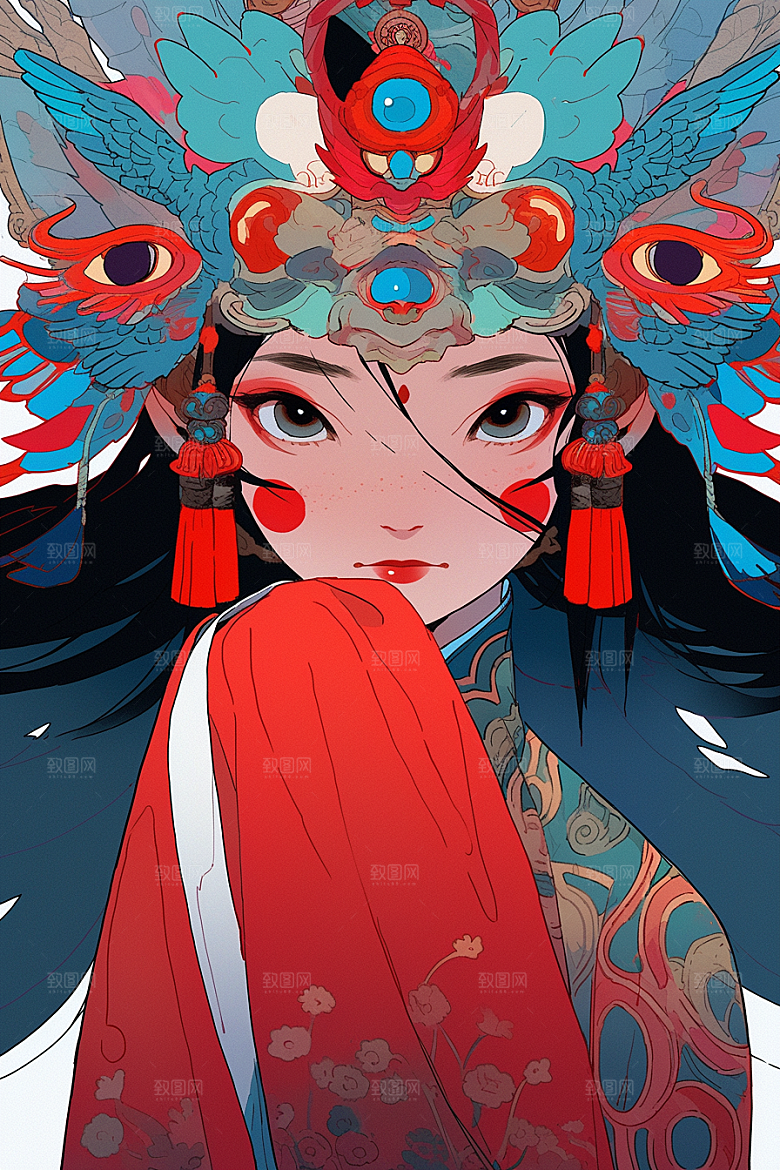 京剧女孩国潮戏剧插画
