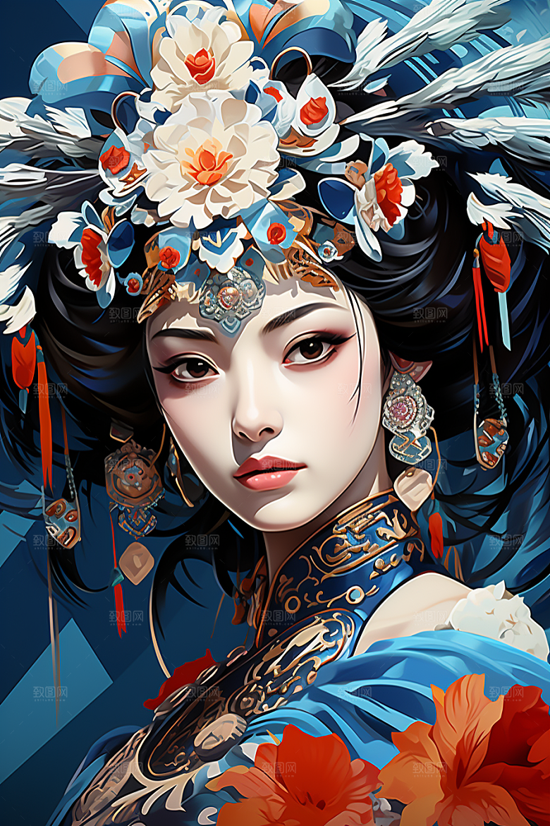 京剧女孩国潮手绘插画