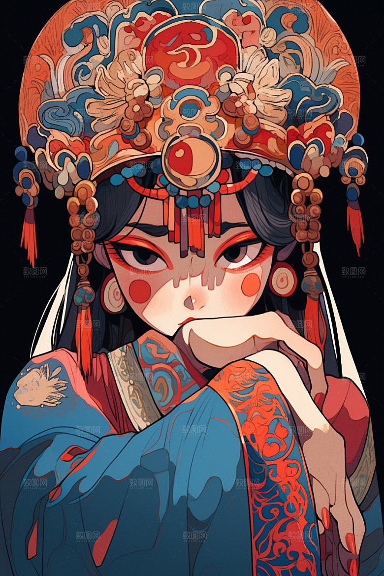 京剧女孩中国风国粹插画