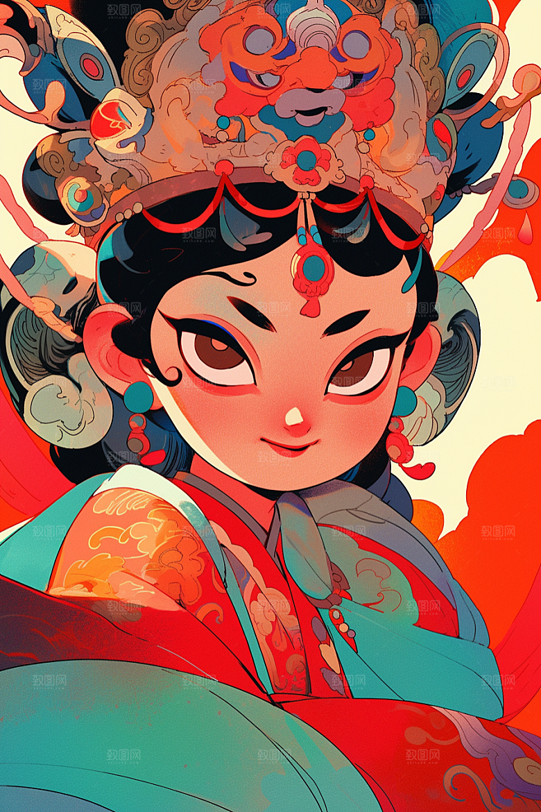 京剧女孩戏剧中式插画
